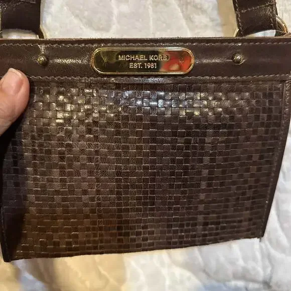 Michael Kors Dark Brown Woven Leather Shoulder Bag - Picture 2 of 11